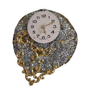 Upcycled Silver Glitter Gold Heart Watch Pin